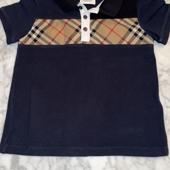 Burberry Kids Polo in Navy and Tan Check 4Y - Picture 6 of 6